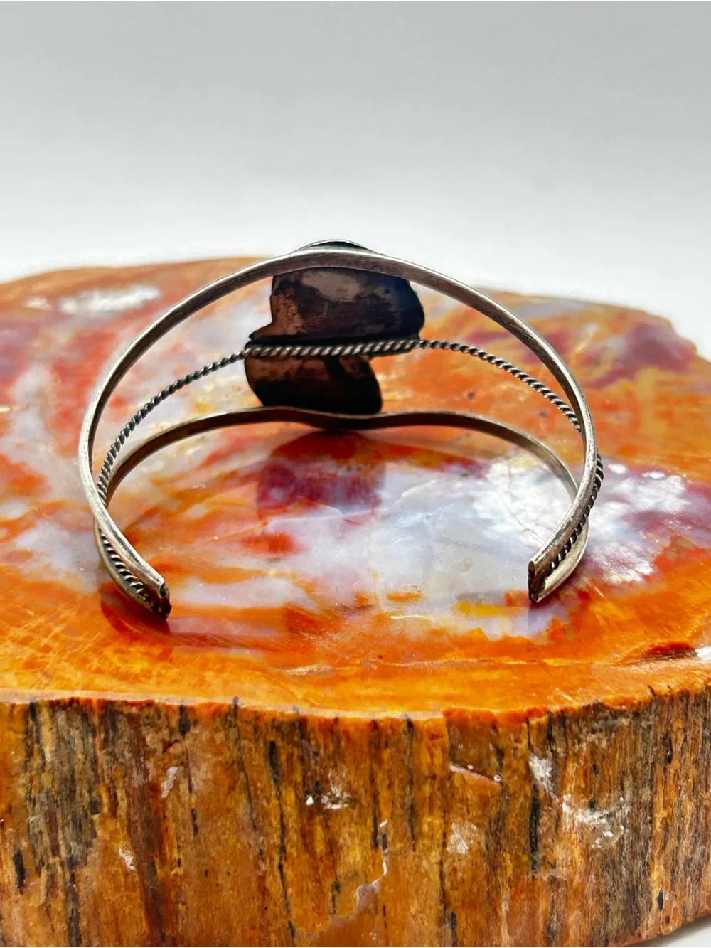 Southwest Sterling Silver Bangle Bracelet / Cuff, turquoise and coral stones